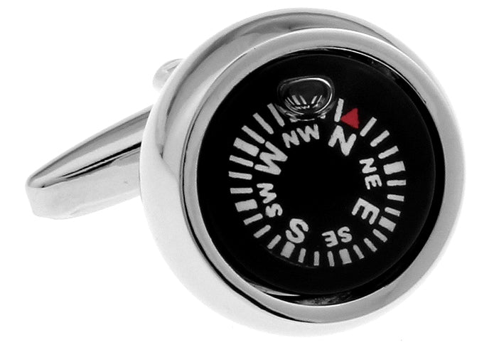 Compass Jewelry Working Compass Cufflinks Silver Trim Functioning Direction Finder Cuff Links True North Guiding Force