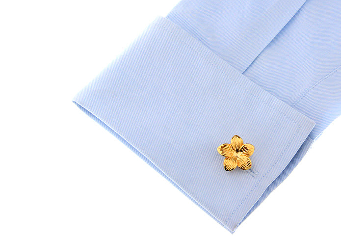 Hawaiian Golden Hibiscus Cufflinks Gold Lucky Hawaii Tropical Flower Wedding Groomsmen Cuff Links Groomsmen Cufflinks