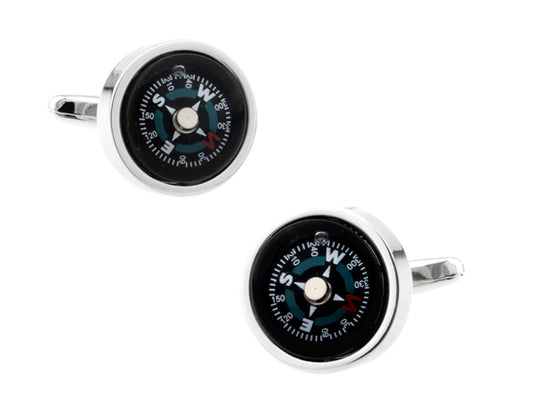 Cufflinks Compass Working Compass Jewelry Silver Trim Functioning Direction Finder Cuff Links True North Guiding Force