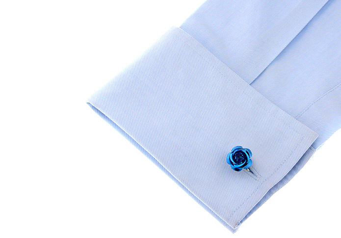 Rose Cufflinks 3D Design Blue Flower Cuff Links Rose Detailed Wedding Cufflinks Prom Dance Floral Power