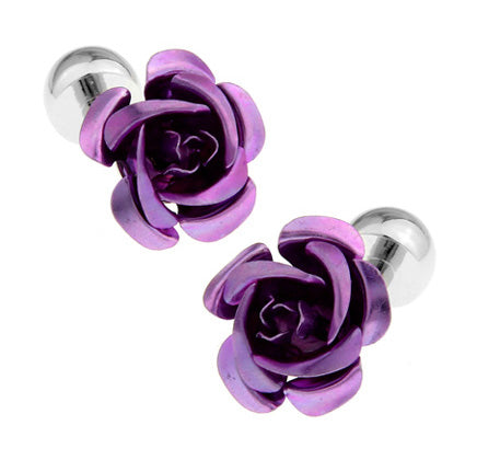 Rose Cufflinks 3D Design Purple Flower Cuff Links Rose Detailed Wedding Cufflinks Prom Dance Floral Power