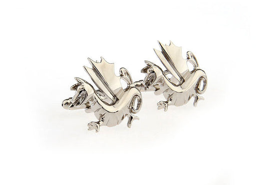 Welsh Dragon Cufflinks Silver Rhodium Platted Symbolize Wales King Arthur Ancient Celtic Leaders Cuff Links