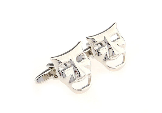 Comedy and Tragedy Cufflinks Theater Mask Buskin Cuff Links Silver Rhodium Platting Theater Major Actors Actress Stage Opera House