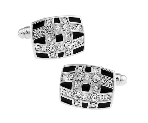 Power Bands of Silver Crystals Cufflinks Designer Highly Detailed Executive Cuff Links Big Crystals Cuffs