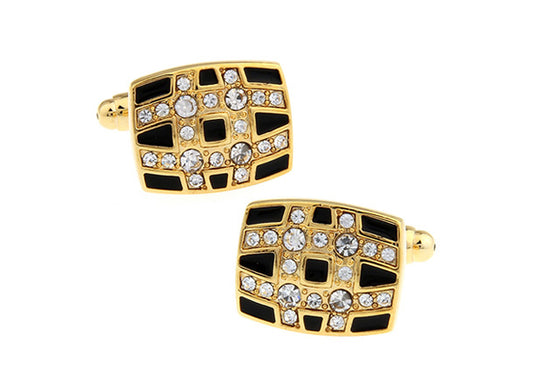 Vegas Nights Cufflinks Gold with Crystals Bands Black Enamel Cuff Links High Rollers Delight Groomsman Gift Power Cuffs