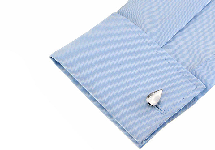 Teardrop Cufflinks Silver Finish Aerodynamic Straight Solid Post Design Looks they Could Fly Cuff Links