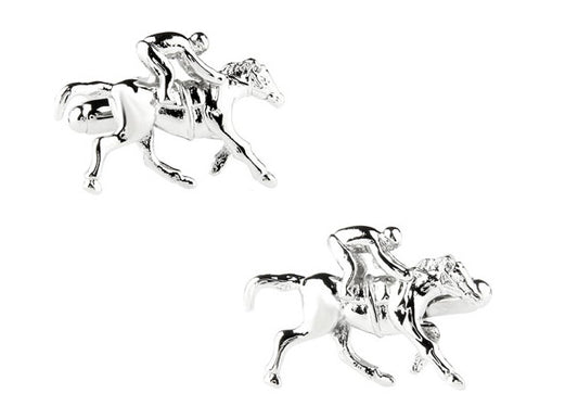 Horse Jockey Cufflinks Silver Rhodium Platted Lucky Horses Cuff Links Horse Equestrian Silver Lucky Horse