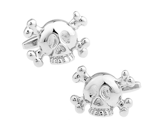 Port Royal Dead Man Skull Cufflinks Silver Rhodium Platting Skull and Cross Bones Pirate Cosplay Pirates Skull Cuff Links