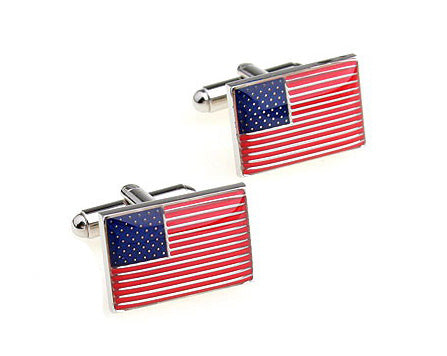 American Flag Cufflinks Stars and Stripes Cuff Links Silver Rhodium Finish with Red White Blue Enamel Proud to be an American US Flag Cuffs