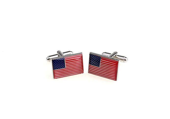 American Flag Cufflinks Stars and Stripes Cuff Links Silver Rhodium Finish with Red White Blue Enamel Proud to be an American US Flag Cuffs