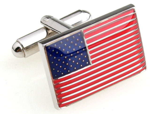 American Flag Cufflinks Stars and Stripes Cuff Links Silver Rhodium Finish with Red White Blue Enamel Proud to be an American US Flag Cuffs