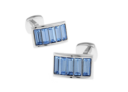 Cufflinks Blue Topaz Crystals Pillars Five Columns Power Cuffs Whale Tail Backing December Birthstone Cuff Links