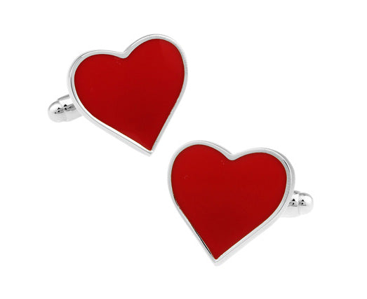 Lovers Heart Cufflinks RAed Enamel Silver Rhodium Trim Cuff Links Red Hot Love