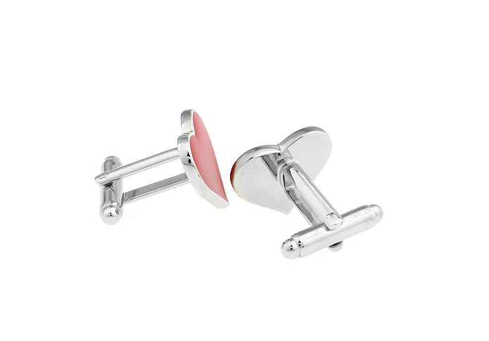 Lovers Heart Cufflinks Red Enamel Silver Rhodium Trim Cuff Links Red Hot Love