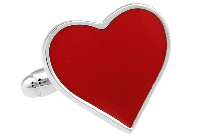 Lovers Heart Cufflinks RAed Enamel Silver Rhodium Trim Cuff Links Red Hot Love