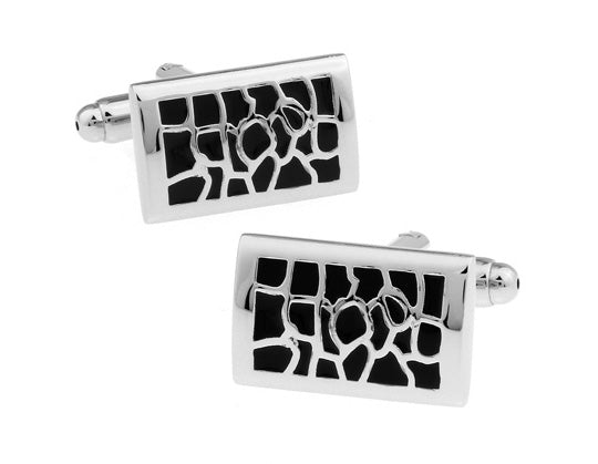 Black Potter Cracks Cufflinks Black Enamel Silver Rhodium Platting Cuff Links