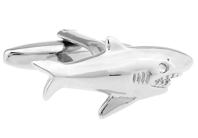 Shark Cufflinks Great White Shark Silver Rhodium Platted Cuff Links Killer Shark