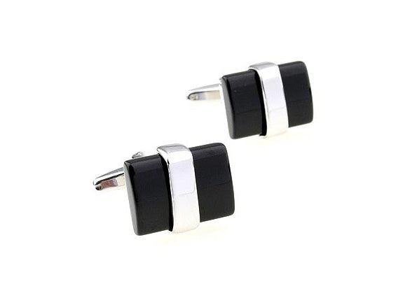 Cufflinks Montana Slip Stone Black Agate Silver Bands Cuff Links Power Cuff Links