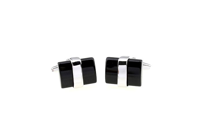 Cufflinks Montana Slip Stone Black Agate Silver Bands Cuff Links Power Cuff Links