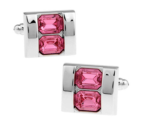 Double Stack Jazzberry Crystal Cufflinks Big Cut Crystals with Silver Trim Cuff Links