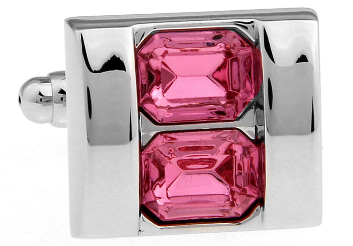 Double Stack Jazzberry Crystal Cufflinks Big Cut Crystals with Silver Trim Cuff Links