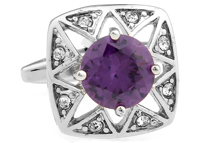 Cufflinks Amethyst Star Burst Center Stone Cut Purple Crystal Royal Crown Crystal Trim Personalized Wedding Cufflinks Groomsman Gift