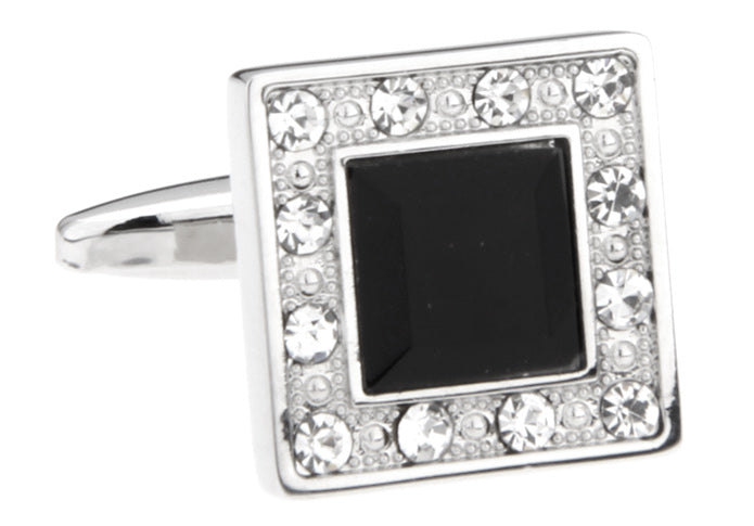 Black Agate Cufflinks Crystal Inlay Trim Bullet Backing Anniversary Gift Classic Cuff Links Groomsmen Gift