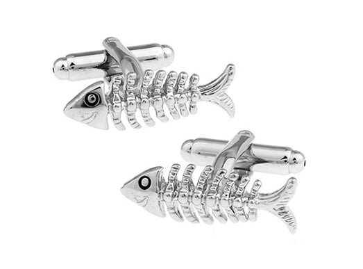 Fish Bones Cufflinks Fish Silver Rhodium Finish Enamel Cuff Links Gift for Dad Fisherman Cufflinks
