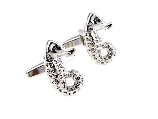 Seahorse Cufflinks Silver Rhodium Platted 3D Design Cuff Links