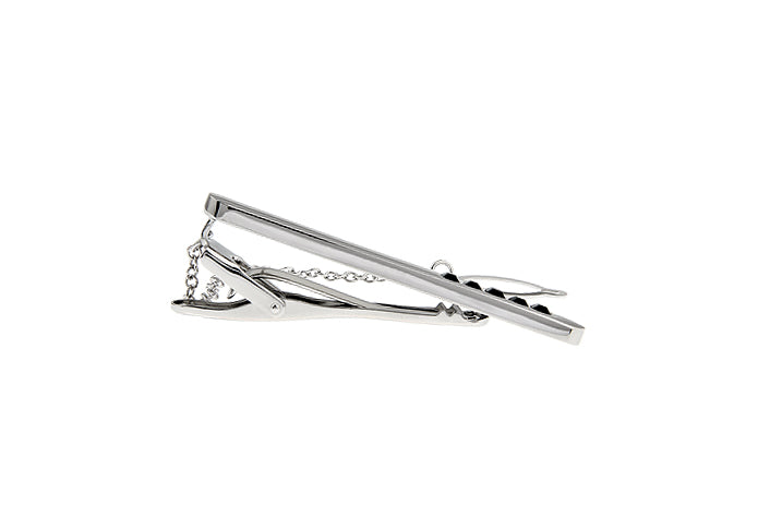 Four Black Crystals Tie Clip Silver Rhodium Platting Silver Four Black Marching Crystals Tie Bar Wedding Tie Clip with Button Chain