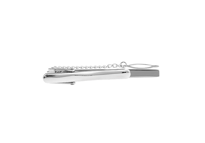 Four Crystals Tie Clip Silver Rhodium Platting Silver Four Clear Marching Crystals Tie Bar Wedding Tie Clip with Button Chain