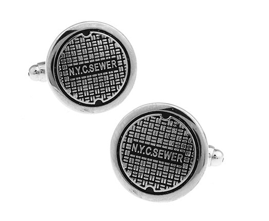 NYC Manhole Cover Cufflinks Silver Black Enamel New York City Sewer Cover Cuff Links