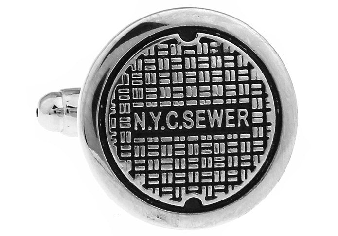 NYC Manhole Cover Cufflinks Silver Black Enamel New York City Sewer Cover Cuff Links