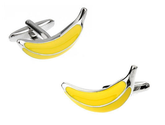 Going Bananas Cufflinks Silver and Yellow Enamel Cuffs Banana Fruit Cuff Links Banana Loving Fun
