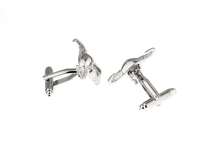 Silver cobra-shaped cufflinks on a white background