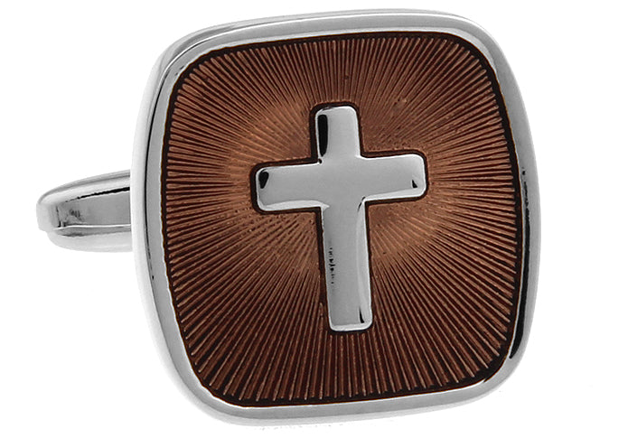 Amber Cross Cufflinks Silver Trim Design Man of Faith Cuff Links