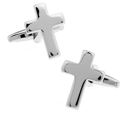 Men's Cufflinks Shiny Silver Cross Man of Faith Cuff Links Religious Gift Pastor Priest