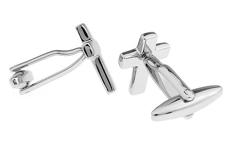 Men's Cufflinks Shiny Silver Cross Man of Faith Cuff Links Religious Gift Pastor Priest