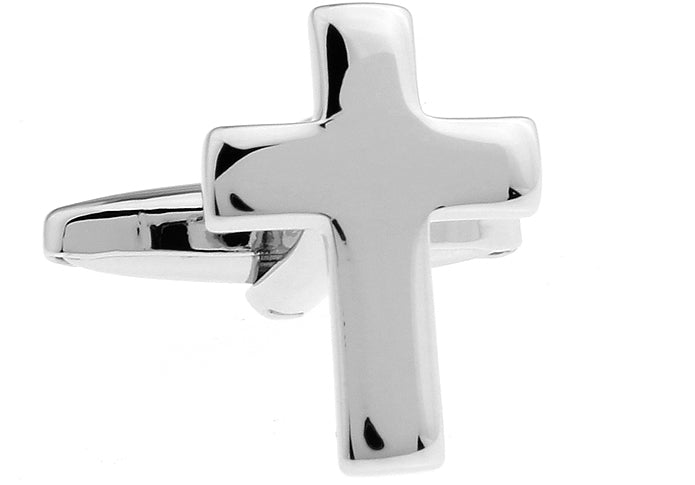 Men's Cufflinks Shiny Silver Cross Man of Faith Cuff Links Religious Gift Pastor Priest