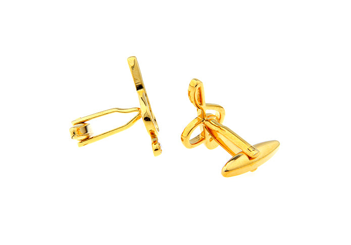 JayPins Gold Music Note Cufflinks with crystal accent shown on a white background — elegant accessory and gift for musicians, teachers, and performers.