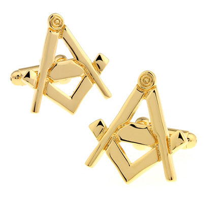 JayPins Gold Masonic Square and Compass Cufflinks – gold-plated Freemason cufflinks symbolizing brotherhood and tradition, ideal for Masonic meetings, ceremonies, or elegant occasions.