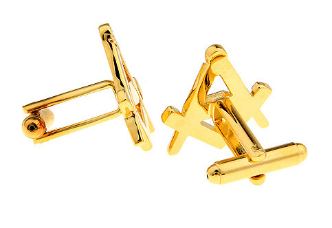 JayPins Gold Masonic Square and Compass Cufflinks – gold-plated Freemason cufflinks symbolizing brotherhood and tradition, ideal for Masonic meetings, ceremonies, or elegant occasions.