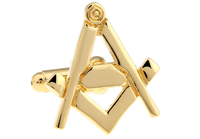 JayPins Gold Masonic Square and Compass Cufflinks – gold-plated Freemason cufflinks symbolizing brotherhood and tradition, ideal for Masonic meetings, ceremonies, or elegant occasions.