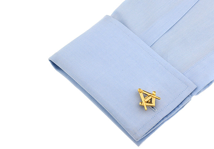 JayPins Gold Masonic Square and Compass Cufflinks – gold-plated Freemason cufflinks symbolizing brotherhood and tradition, ideal for Masonic meetings, ceremonies, or elegant occasions.
