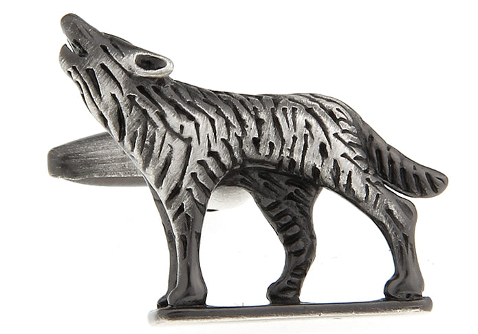 Metallic wolf figurine on a white background