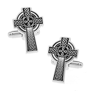 Men's Cufflinks Celtic Cross Black Enamel Inlay Design Cuff Links Celtic Wedding