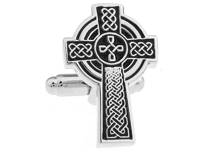 Men's Cufflinks Celtic Cross Black Enamel Inlay Design Cuff Links Celtic Wedding