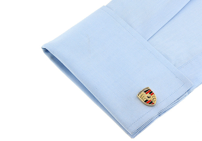 Shirt Porsche Logo Cufflinks Car Badge plate Hood Ornament Gold Cuff Links