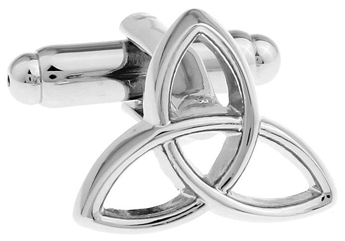 JayPins Silver Celtic Trinity Knot Cufflinks – polished silver cufflinks featuring the trinity knot symbol representing unity, faith, and eternal strength; perfect for weddings, anniversaries, or meaningful gifts.