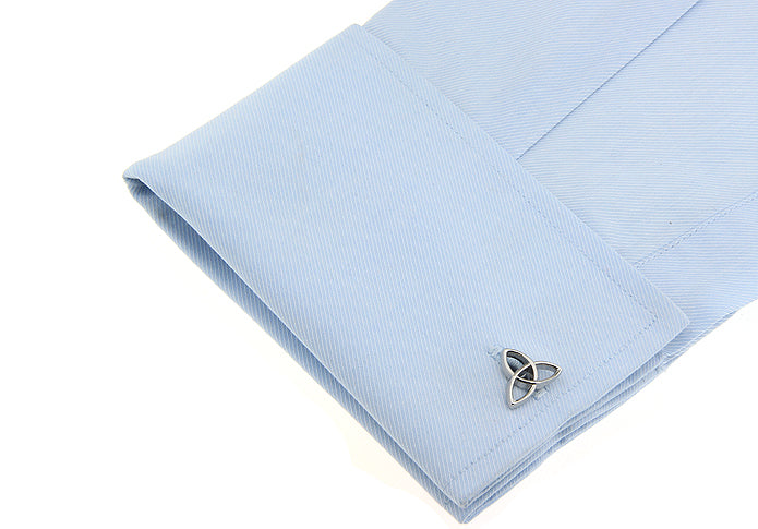 JayPins Silver Celtic Trinity Knot Cufflinks – polished silver cufflinks featuring the trinity knot symbol representing unity, faith, and eternal strength; perfect for weddings, anniversaries, or meaningful gifts.